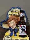 Vintage 1950s Pabst Blue Ribbon Beer Sun Bonnet Lady   Bottle Chalkware Bar Sign