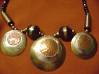 Vintage Mixed Metal Medallion Copper brass wood Tribal boho Necklace