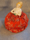 Antique Pin Cushion Half Porcelain Doll Red Dress