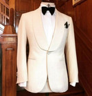 White Men Suits Jacket Shawl Lapel Wedding Groom Wear Tuxedo Formal Prom Blazer