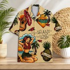 Vintage Aloha Hawaiian Shirt  Tropical Guitar   Hula Girl Print  Summer Beach