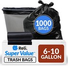 6-10 Gallon Trash Bags   1000 Bags   Black   Bathroom   Strong   Garbage