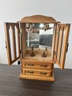 Vintage Wooden Jewelry Box Armoire With Glass Doors   Drawers