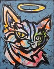 Cat Original Painting Thayer Folk Art Ooak 8x10 Expressionism Signed Canvas
