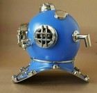 18  Vintage Scuba Diving Helmet Us Navy Mark V Blue Finish Deep Sea Divers