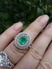 Art Deco Style Oval Lab Created Emerald   Diamond Wedding 14k White Gold Fn Ring