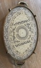 Antique Victorian Footed Perfume Vanity Tray Ornate Gilt Ormolu And Vintage Lace