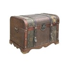 Vintage Weathered Patina Treasure Chest Shape Wood Trunk Box Ws4528