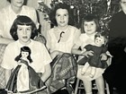 Vintage Photo Pretty Young Girls Christmas Antique Dolls Family Sisters 1950s