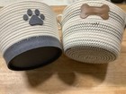 Dog Toy Cotton Baskets W  Rope Handles  qty 2  Paw Print   Dog Bone 10 x10 x6 