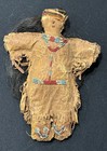 Rare Antique 1800s Native Plain Indian Female Doll Fringe Beaded Hide Horse Hair