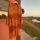 Azmina Pure Silk Hooded Jacket Exotic Xl Layer Bronze Boho Beads Sequins Fesival