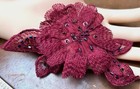 Embroidered Applique Layered Flower Leaves 4x5  Hand Sewn Beads 1pc Oxblood Red