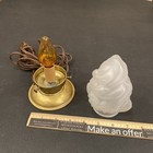 Vtg 2 Tone Flame Art Deco Brass Night Light Desk Lamp Satin Frosted Shade Mcm