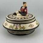 Deruta Italy Majolica Lidded Tobacco Jar Kneeling Figure Arabesco Birds 60s Vtg