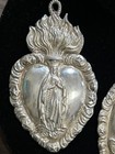 Vintage Silver Tone Ex Voto  Sacred Heart  Virgin Mary Tattoo Engraving 4 5    T