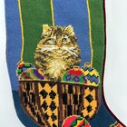 Vintage Kitty Cat Needlepoint Christmas Stocking Red Velvet Backing 17 Inches