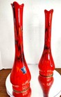 California Originals Torrance Vtg 2 Red Drip Glaze Ceramic Swung Bud Vase Rare