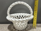 Vintage Ceramic Art Pottery White Woven 6     Basket Reticulated In Euc