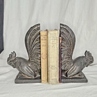 Vintage Heavy Cast Metal Rooster Chicken Cottage Farmhouse Book Ends Bookends