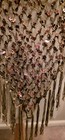 Copper Gold Crochet Shawl Belly Dance Hip Scarf 55 l X 24  H Hip Sequins Fringe