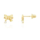 14k Yellow   White Gold Round White Zircon Bow Tie Screw Back Stud Kid Earrings