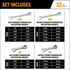 Gearwrench Sae metric 72-tooth Combination Ratcheting Wrench Tool Set  32-piece 