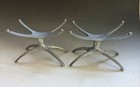 Pair Vtg Atomic Metal Aluminum Mcm Modern Display Stand Cradle Tripod X Spider