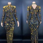 Womens Sexy Skinny Rhinestone Long Dress Shiny Dubai Dress Dinner Party Dress 
