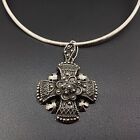 Mexican Sterling Silver  925 Yalalag Cross Pendant Womens Necklace Bar Collar