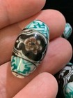 Hand Painted Porcelain Chinese Rare Vintage Bead Black Turquoise 25mm Barrel
