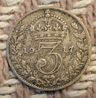 1917 Great Britain 3 Pence Vg  925 Silver