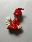 Rare Ceramic Red Pixie Elf Figurine On Caterpillar