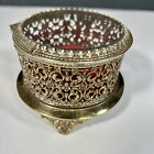 Vtg 3    Gold Filigree Brass Trinket Box W  Beveled Glass Lid Hollywood Regency