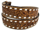Vintage Tandy Leather Hand Tooled Belt Western Floral White Lacing Sz 34 Usa
