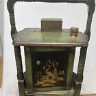 Asian Smoke Stand Humidor Cabinet Table Copper Lined With Metal Brass Box Vtg
