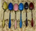 K  Hestenes Norway Sterling And Guilloche Enamel Spoon Set With Box