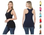 Soft Cotton  Stretch  Racerback Tank Top Relaxed Long Workout Yoga Sport Fitness