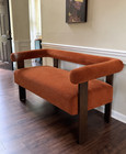 53  Mid-century Modern Upholstered Loveseat Dark Orange 2-seater Wood Frame Sofa