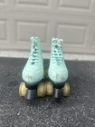 Mint Green light Blue Quad Roller Skates With Tan beige Wheels   Black Plates 