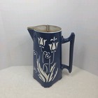 Antique French Sarreguemines Opaque Art Nouveau Cobalt Blue Tulip Pitcher C 1800