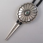 Sterling Silver   Turquoise Stamped Domed Southwestern Concho Bolo Tie