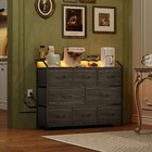 Dresser For Bedroom  8 Drawer Led Dresser  Black Wood Grain