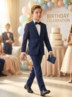 Yavakoor Suits For Boy Formal Tuxedo Slim Fit Outfit Navy Blue Wedding Dress Set