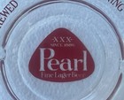 Pearl Beer Ashtray    brewed With Pure Spring Water    Clear Glass Red Print Vintage