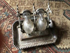 Antique 1800   s Victorian Glass Snail Double Cast Iron Tilting Inkwell Congress