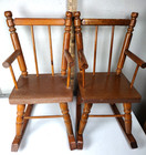 Vintage 1960s Cass Toys 14  Wooden Doll Rocking Chairs Set 2 Made In New England