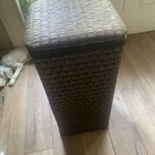 Vtg 26 In Upright Woven Wicker Rattan Hamper Slim Thin Laundry Basket Mcm