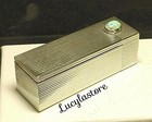 Vintage Italy Silver 800 Striped Lipstick Case Holder Mirror Cabochon Turquoise
