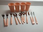 Vintage Peach Plastic Plates Cups And Utensils Set Of 4 Each Camp Picnic